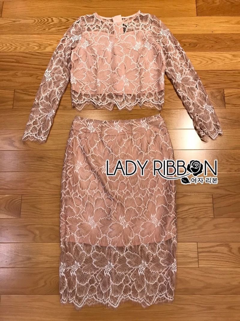 Lace Top and Skirt Set เซ็ตเสื้อแขนยาวและกระโปรงลูกไม้สีพีช