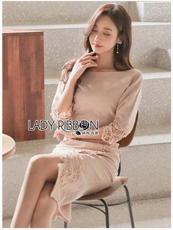Crepe & Lace Dress เดรสผ้าเครปสีนู้ด