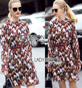 Lady Ribbon Graphic Printed Chiffon Dress เดรสผ้าชีฟอง