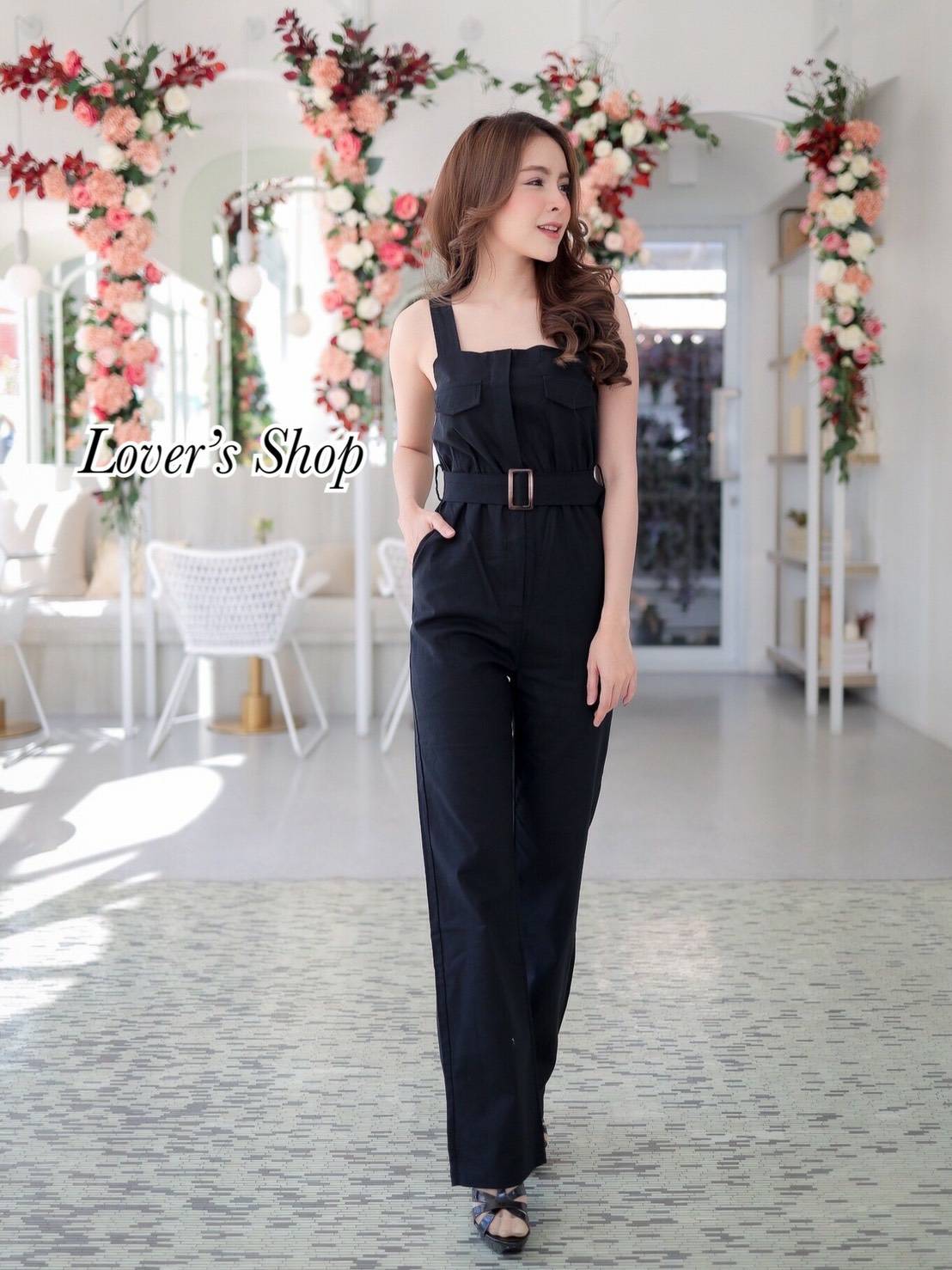 จั้มสูทขายาวผ้าลินิน ดีเทลสายเดี่ยว