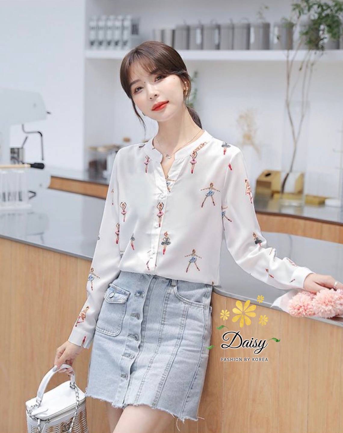 เสื้อแขนยาวคอจีน ผ้าชีฟอง