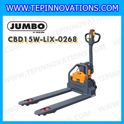 รถลากพาเลท รถยกลาก รถแฮนด์ลิฟท์ รถยกลากไฟฟ้า 1.5 ตัน งา 685x1150 มม. ล้อคู่ PU- Ruyi Handle ยี่ห้อ JUMBO รุ่น CBD15W-LiX-0268