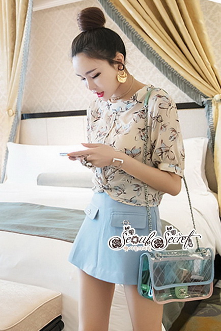 เสื้อเชิ๊ทเนื้อผ้าชีฟองแบบโปร่งพิมพ์ลาย