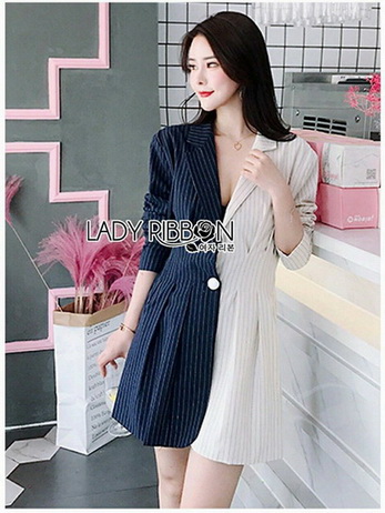 Lady Serena Two-Tone Striped Suit Dress