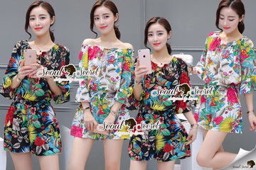 Lady Ribbon Online เสื้อผ้าออนไลน์ ขายส่งของแท้ราคาถูก SS06110716 Seoul Secret Say's... Summer Color Flora Lovely Playsuit