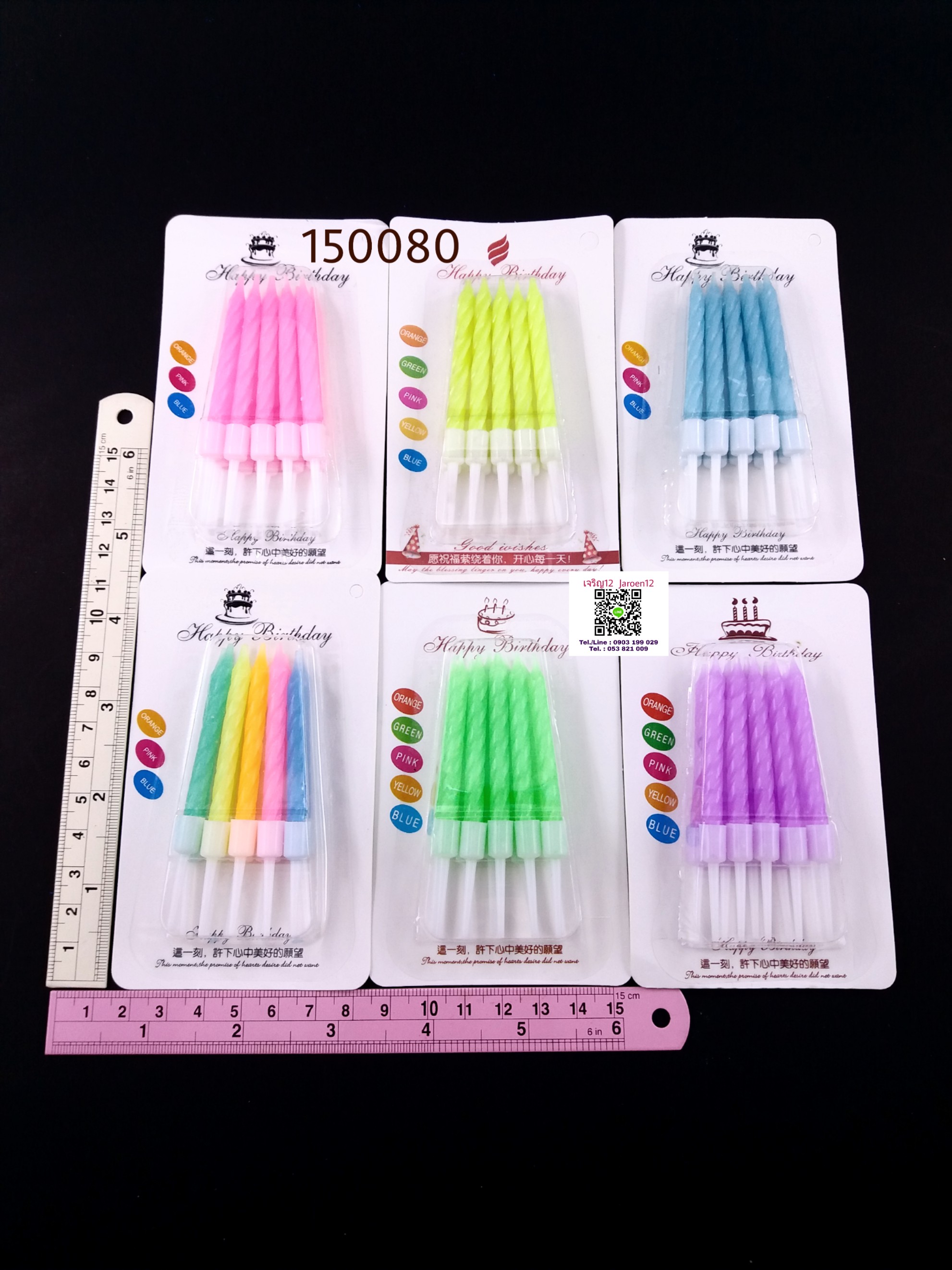 เทียนวันเกิด 6แพ็ค*10แท่ง/แพ็ค ประดับเค้ก ปักเค้ก เค้กวันเกิด เจริญ12 j12