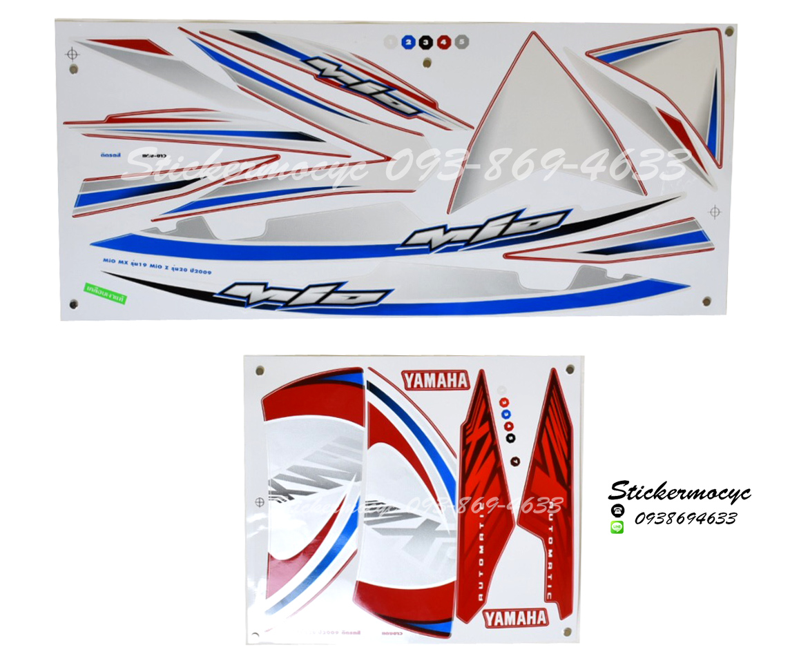 สติ๊กเกอร์ Yamaha Mio MX รุ่น 20 ปี 2009 ติดรถสี แดง ขาว (เคลือบเงา)