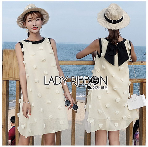 Dress เดรสแขนกุดผ้าลินินสีครีมปักพู่