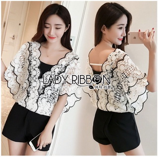 LR09290816 🎀 Lady Ribbon's Made 🎀 Lady Vanessa Vintage Scallop Lace Blouse เ