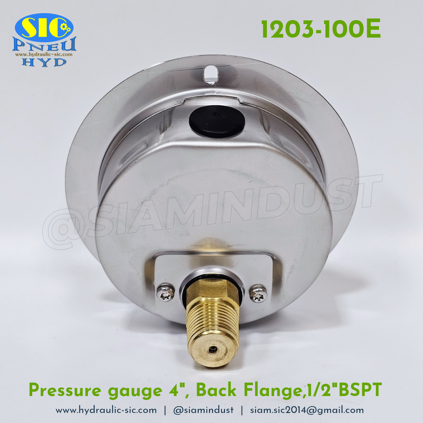 1203-100E Pressure Gauge เกจวัดแรงดันหน้าปัด 4" เกลียว 1/2" BSPT ออกหลังล่าง RiTHERM