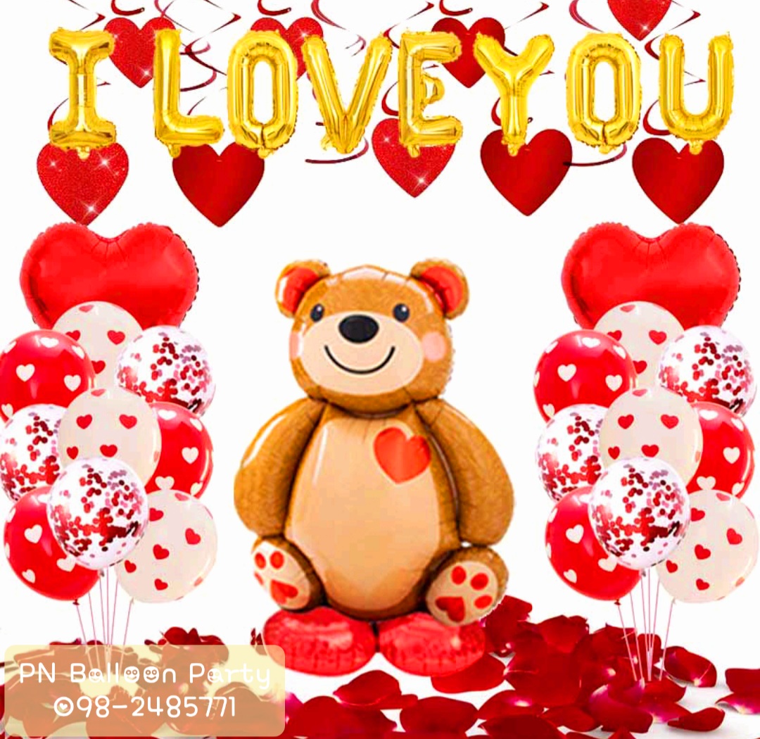 ชุดลูกโป่งหมีวาเลนไทน์ Valentine's bear and heart balloons