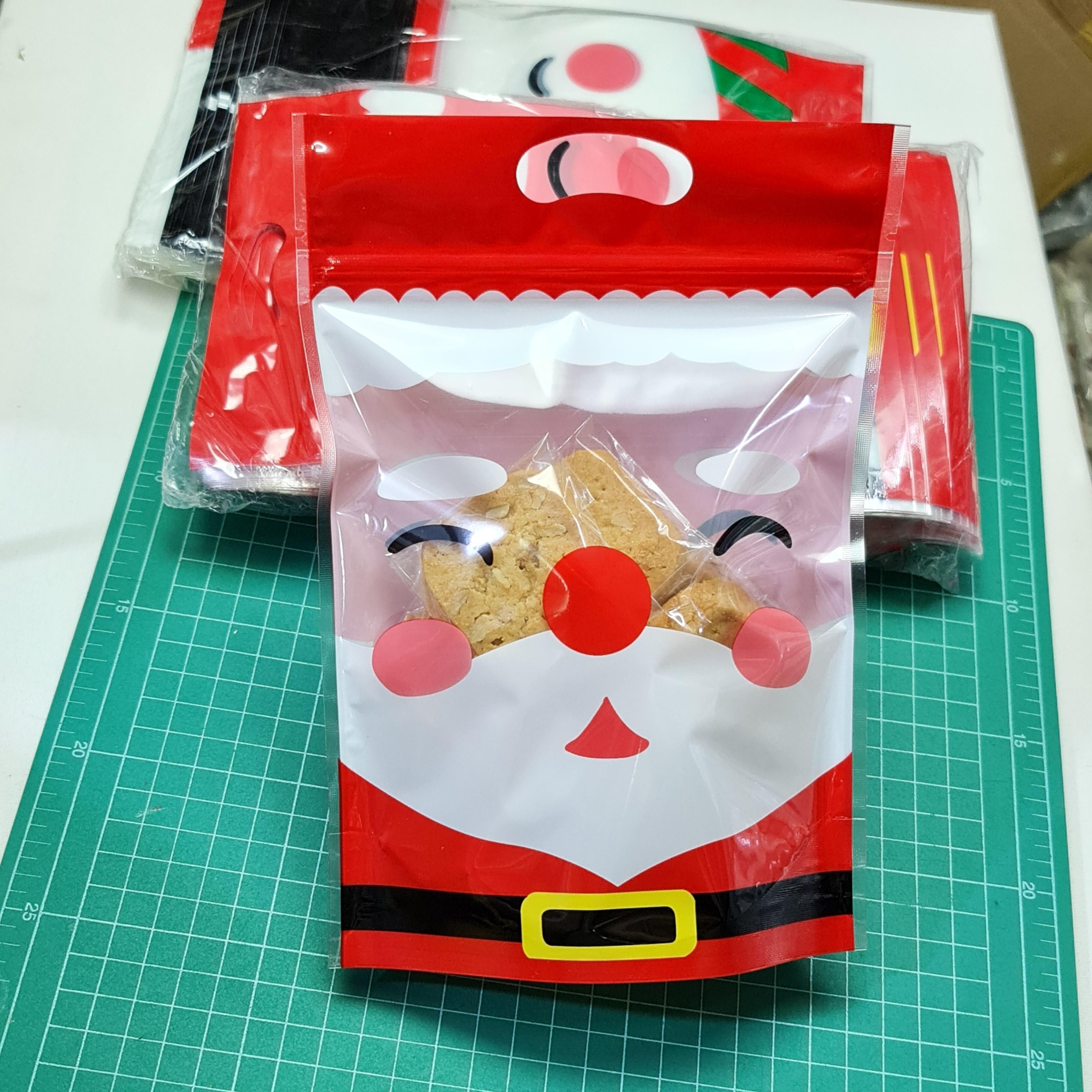 ถุงซิปตั้งได้ มีหูหิ้ว ซานต้า คริสมาส ~50ใบ/แพ๊ค ซิปล็อค พลาสติก แพ็คเกจ เบเกอรี่ j12