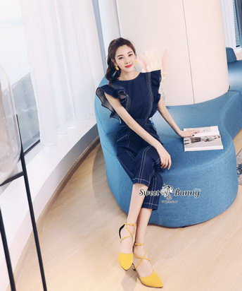 ชุดจั๊มสูทยีนส์เกาหลีเกาะอกผ้ายีนส์