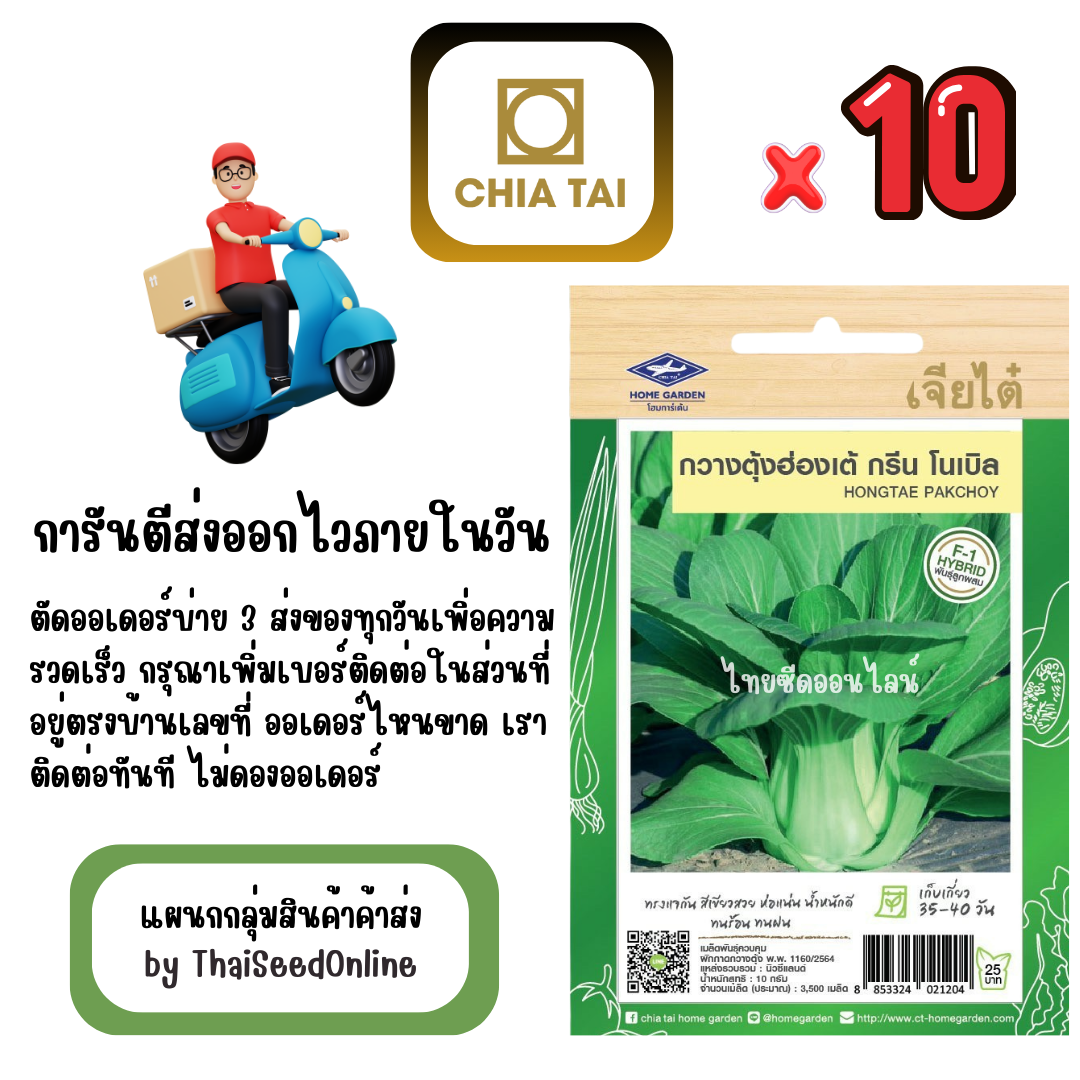 CTF1 x 10 เมล็ดผักซองเจียไต๋ กวางตุ้งฮ่องเต้ กรีนโนเบิล สินค้ายกแพ็ค
