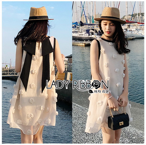 Dress เดรสแขนกุดผ้าลินินสีครีมปักพู่