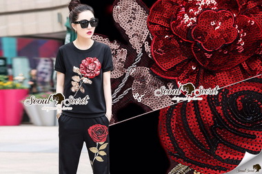 Lady Ribbon Online ขายส่ง เสื้อผ้าออนไลน์ ของแท้ SS08040716 Seoul Secret Say's... Redy Rose Squin Stick Chic Set