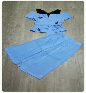 เสื้อ+กางเกงปักผ้าผูกเอว Fashion Union