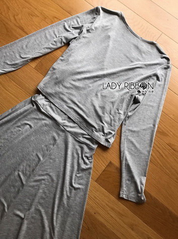 Chic Grey Cotton Lady Ribbon Dress