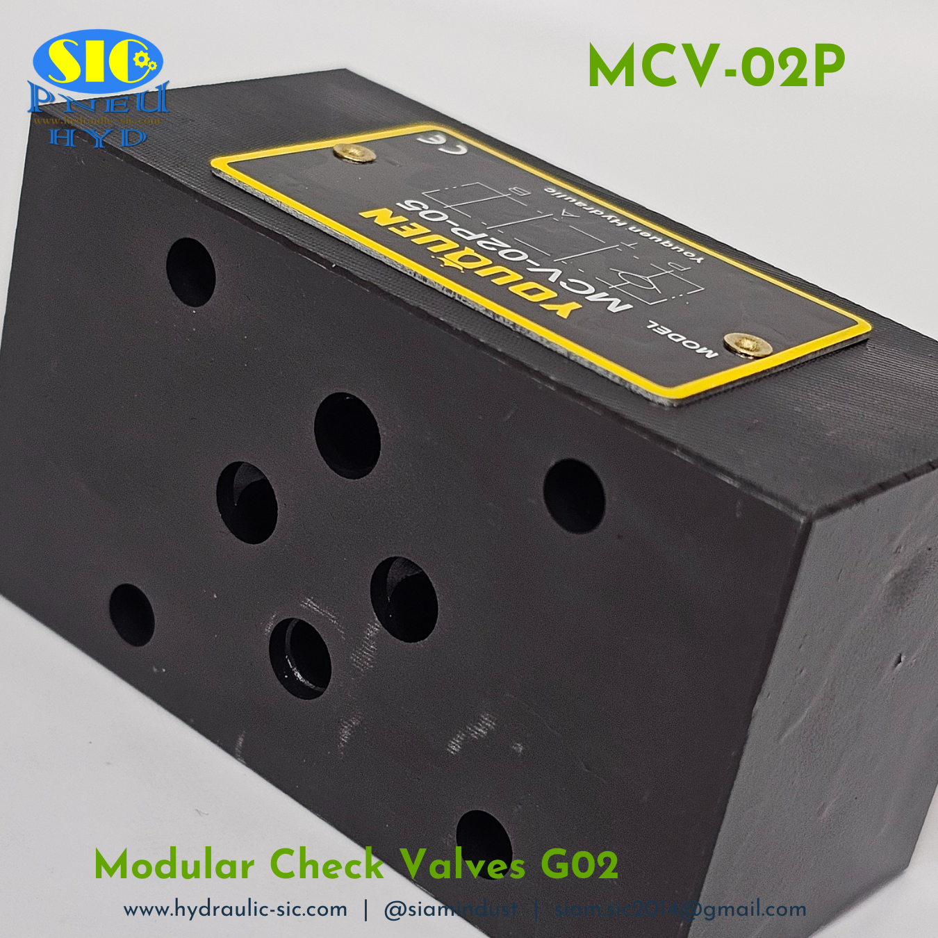 MCV-02P-05 : Modular Check Valve G02 วาล์วกันกลับ 1/4" แบบซ้อน YOUQUEN