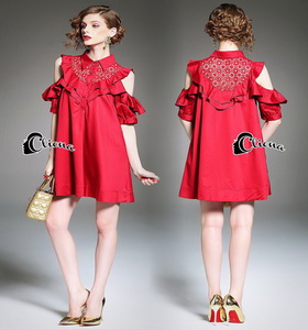 Luxury Shirt Dress - มินิเดรสสีแดงสด