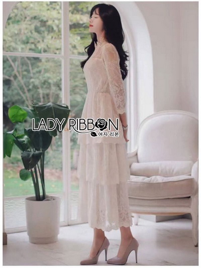 White Long Dress เดรสยาวผ้าลูกไม้สีขาวตกแต่งเลเยอร์