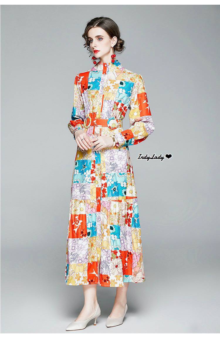 Maxi Dress กระดุมหน้า แขนยาว