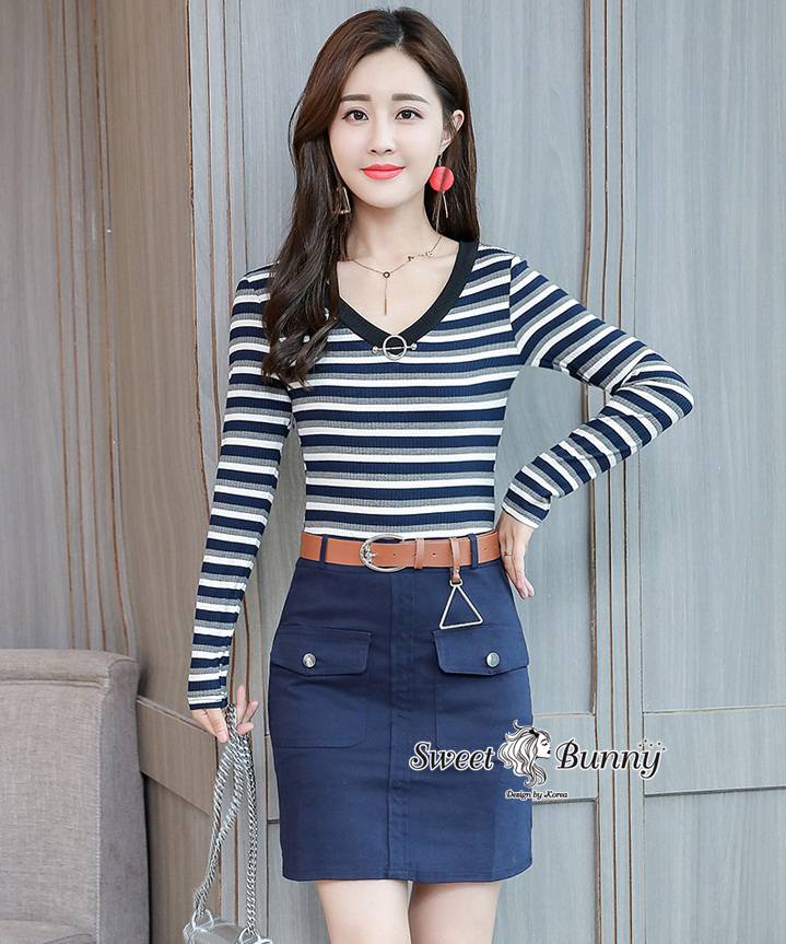 เซ็ทเสื้อยืดเข็มขัดกระโปรงยีนส์