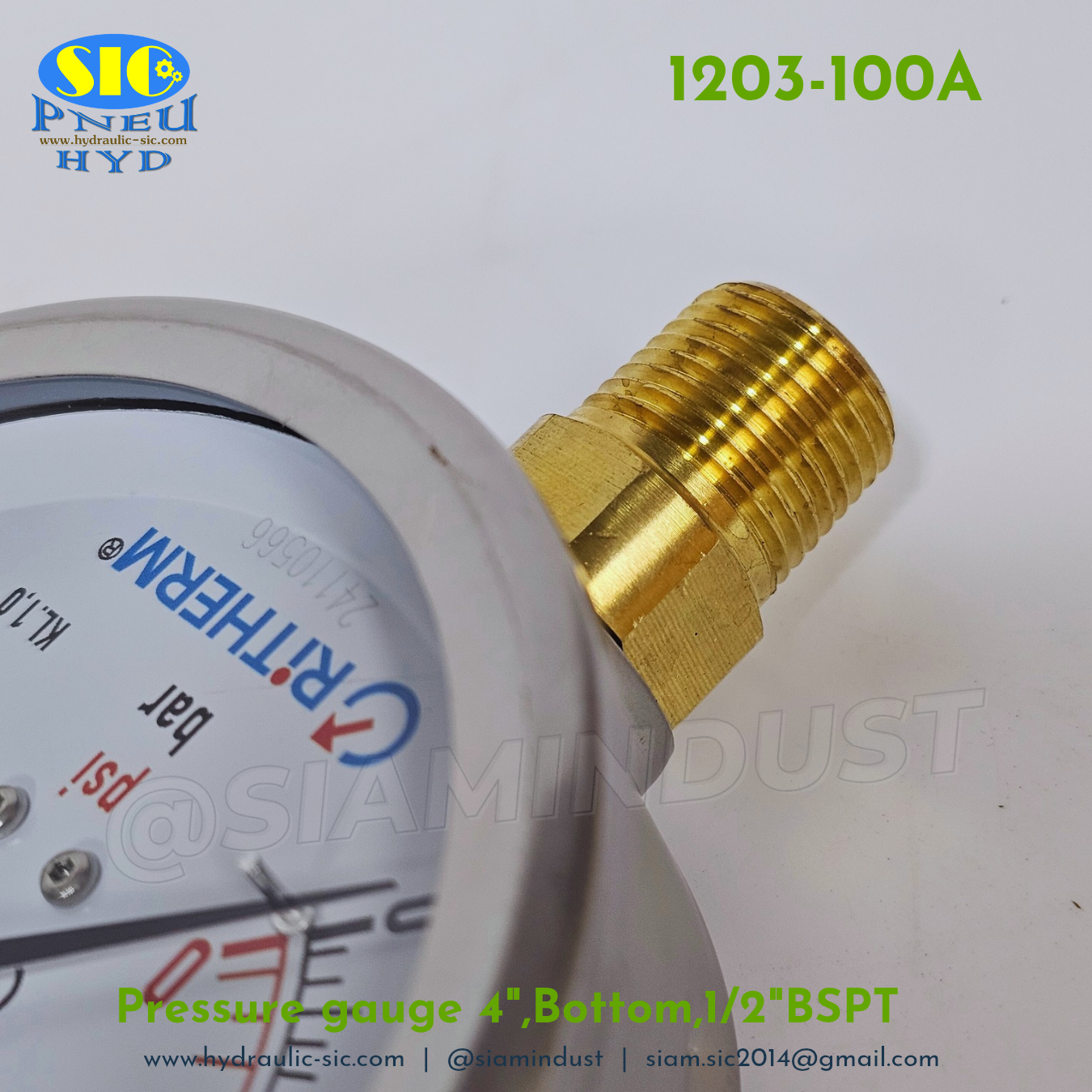 1203-100A Pressure Gauge เกจวัดแรงดันหน้าปัด 4" เกลียว 1/2" BSPT ออกข้าง RiTHERM
