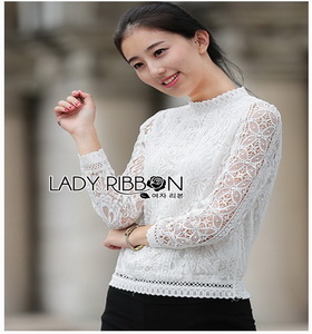 Lady Ribbon With Lace Blouse ผ้าลูกไม้แขนยาวสีขาว