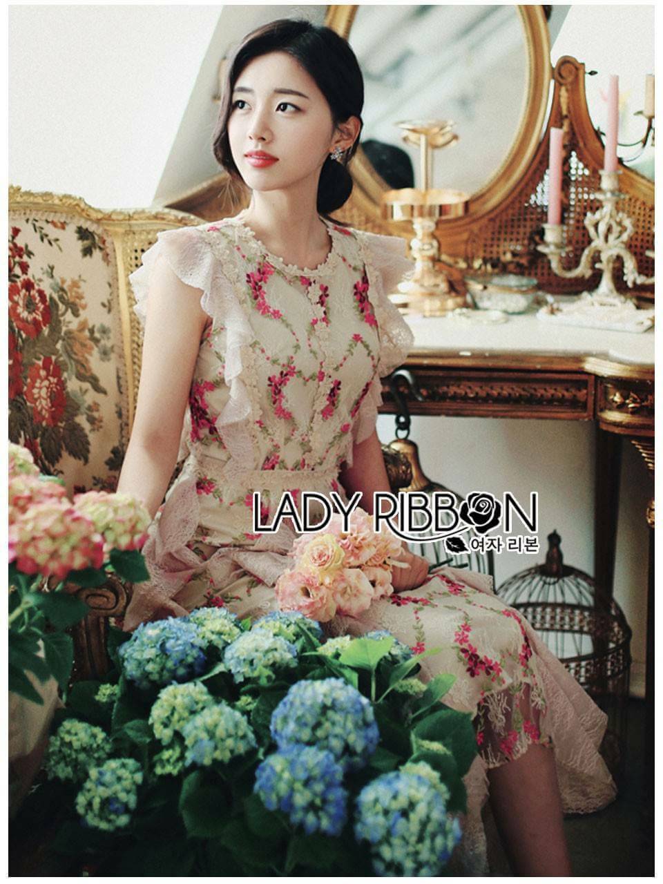 เดรสผ้าลูกไม้ปักลายดอกไม้สีสดใส