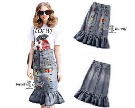 เซ็ทเสื้อ+กระโปรงยีนส์ปัก