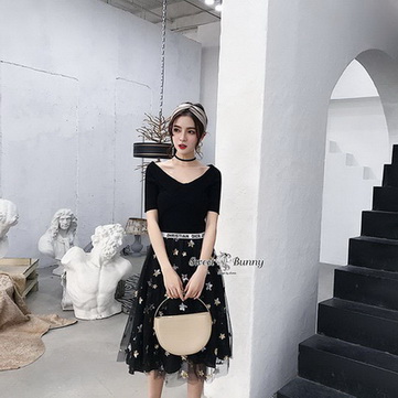 เซ็ทเสื้อกระโปรงเสื้อผ้ายืดลายริ้ว