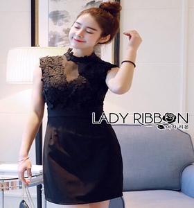 Lady Ribbon Crepe Mini Dress มินิเดรสคอสูงปักดอกไม้