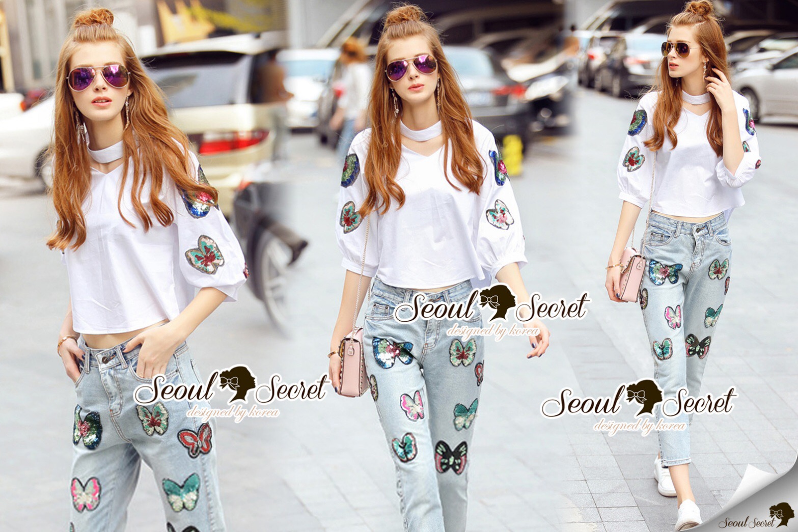 Lady Ribbon Online SS07060616 Seoul Secret Say's... Chic Shirt ButterFly Denim Set