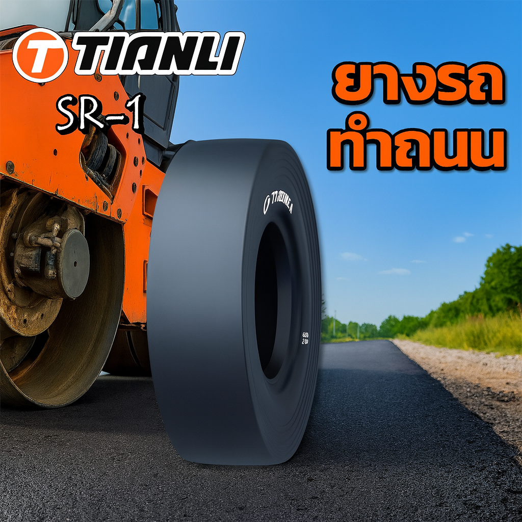 ยางรถบด รถทำถนน ขนาด 9.00-20 รุ่น SR-1 (ครบชุด) ชนิด TTF 14PR ยี่ห้อ TIANLI