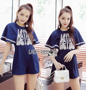 Lady Ribbon Blue Crepe Playsuit