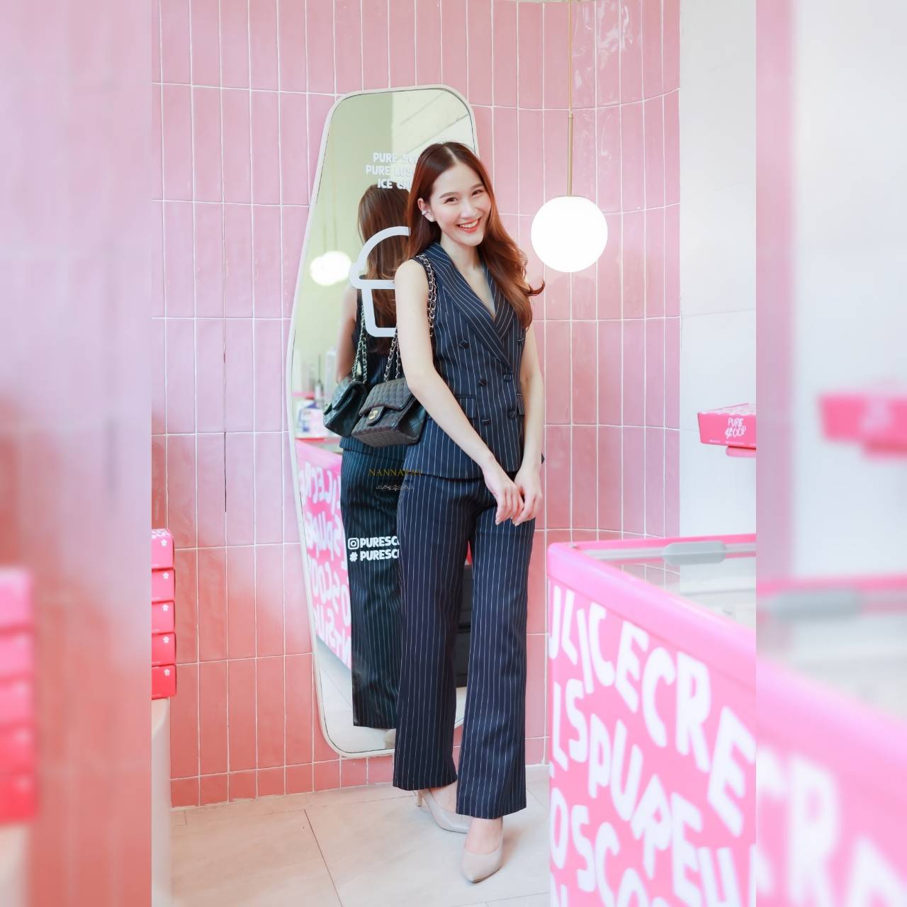 เสื้อกระดุมหน้า กระเป๋าสีกรม