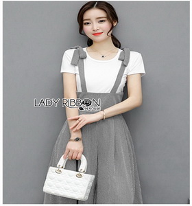 Lady Ribbon Checked Jumpsuit and White T-Shirt