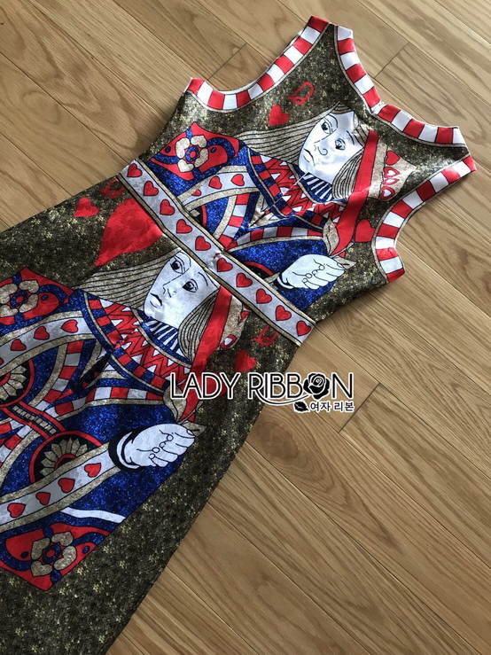 เดรสแขนกุดพิพม์ลาย Queen of Heart