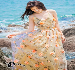 ชุดเดรสเกาหลีสีส้มพร้อมส่ง