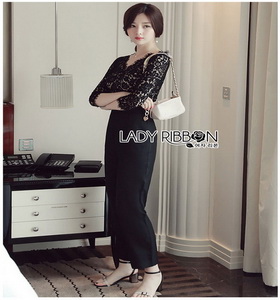 Lady Daphne Sleek Black Lace Jumpsuit จัมป์สูทสีดำ