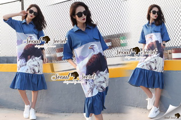 Lady Ribbon Online เสื้อผ้าออนไลน์ ขายส่งของแท้พร้อมส่ง Seoul Secret SS04250716 Seoul Secret Say's .... Birdly Print Nifty Dress