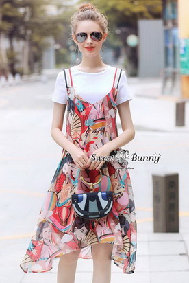 เซ็ทเสื้อยืด+เอี๊ยมเดรสเสื้อผ้ายืด