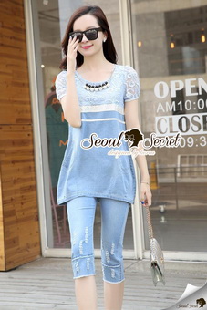 SS06010916 Seoul Secret Say's... Nifty Softly Blue Denim Set Material : เนื้อผ้ายีนส์ผสมคอตตอน