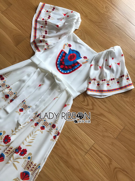 Dress เดรสผ้าเครปสีขาวพิมพ์ลายสีสดใส