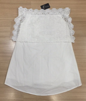 Lady Ribbon Online ขายส่งเสื้อผ้าออนไลน์ Cliona CN02030716 พร้อมส่ง Cliona Made' Bahamas Love White Lace Shirt Dress - มินิเดรสปาดไหล่