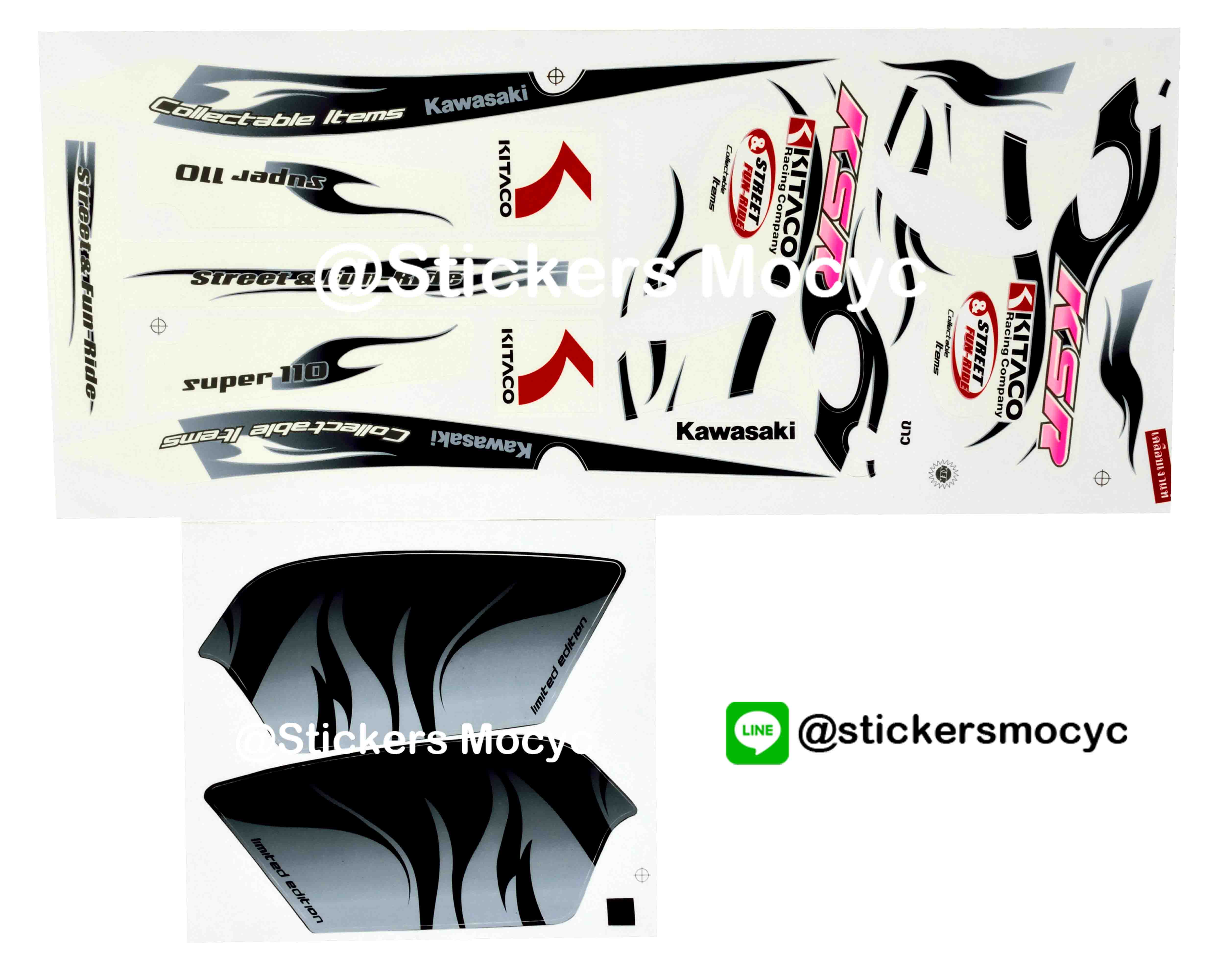 สติ๊กเกอร์ Kawasaki KSR Kitaco ติดรถสี ขาว (เคลือบเงา)