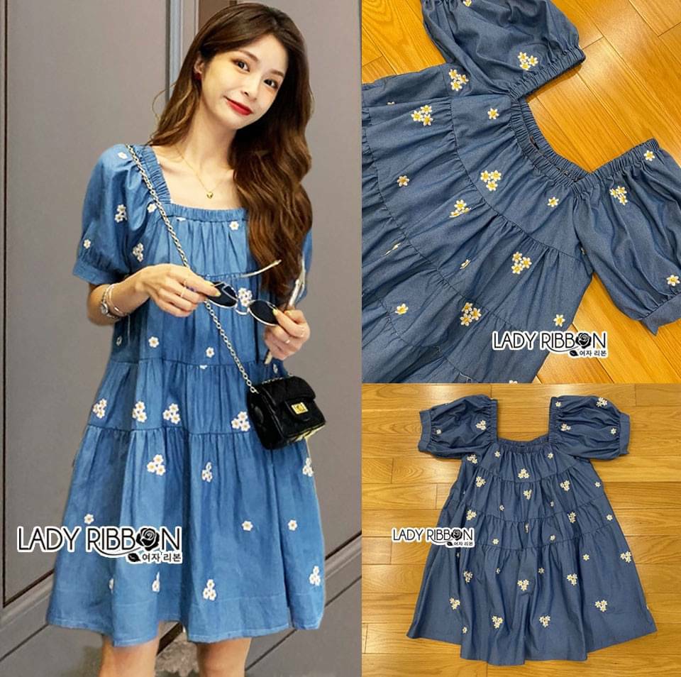 Mini Dress มินิเดรสยีนส์ปักดอกเดซี่