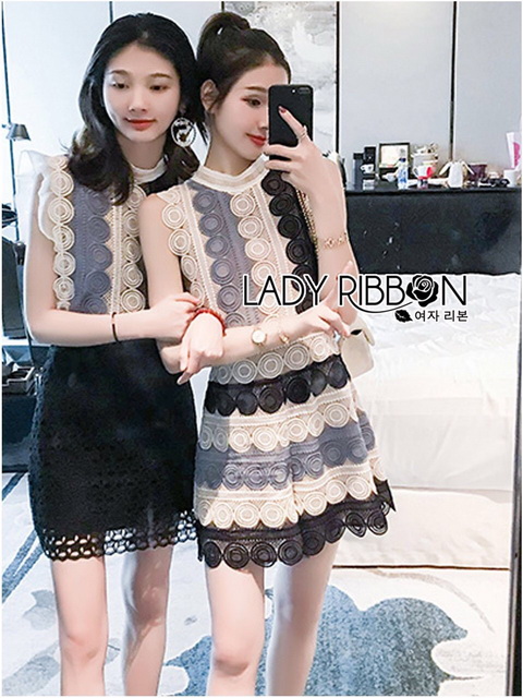 จัมป์สูทขาสั้นผ้าลูกไม้ทอลายวงกลม