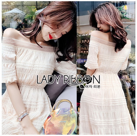 Dress เดรสยาวทรงเปิดไหล่ผ้าชีฟองจับพลีต